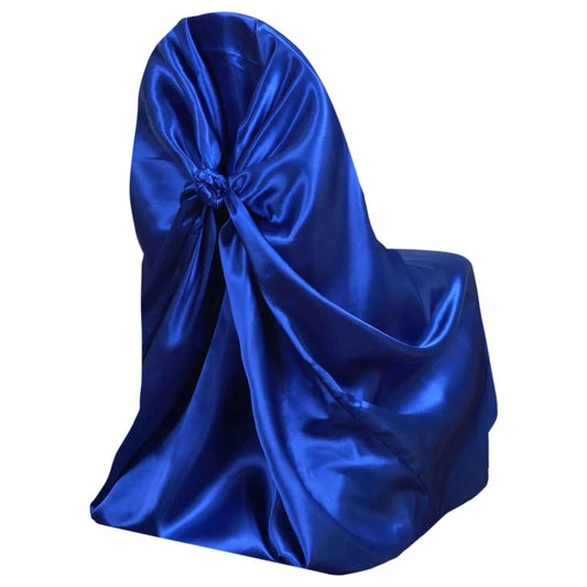 Satin Chair Cover Self - Tie Universal Design Royal Blue - Durable Slip - On Cover for Folding, Dining, Banquet & Standard Chairs - NestOCart