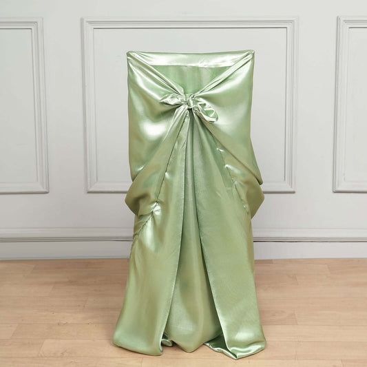 Satin Chair Cover Self - Tie Universal Design Sage Green - Durable Slip - On Cover for Folding, Dining, Banquet & Standard Chairs - Bell Racket Store