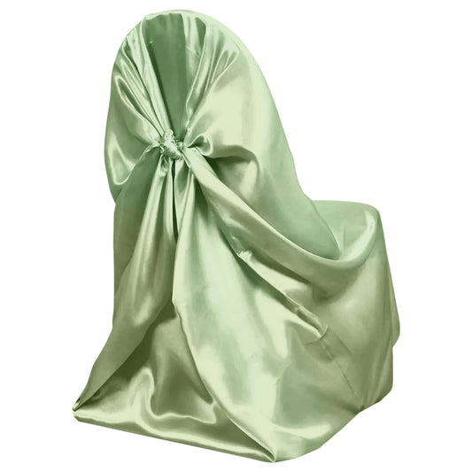 Satin Chair Cover Self - Tie Universal Design Sage Green - Durable Slip - On Cover for Folding, Dining, Banquet & Standard Chairs - Bell Racket Store