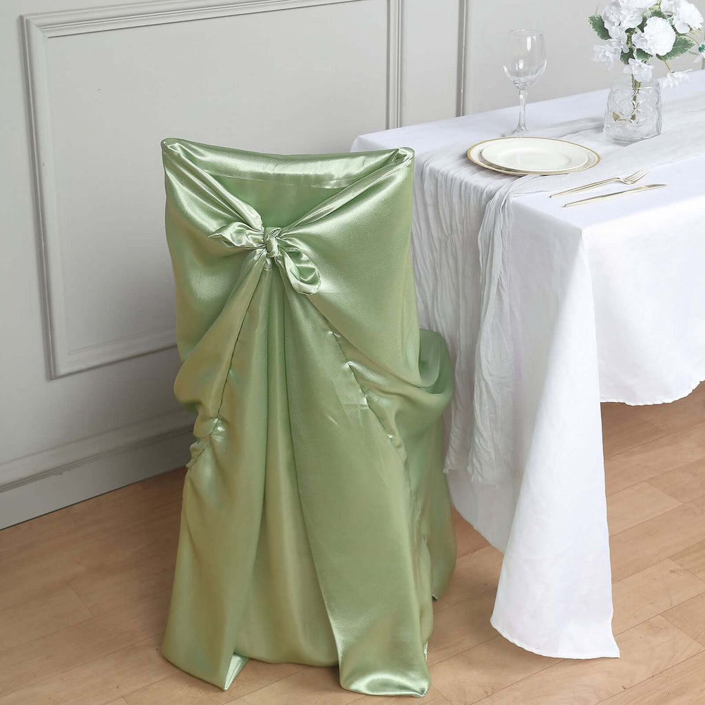 Satin Chair Cover Self - Tie Universal Design Sage Green - Durable Slip - On Cover for Folding, Dining, Banquet & Standard Chairs - Bell Racket Store