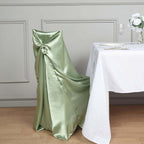Satin Chair Cover Self - Tie Universal Design Sage Green - Durable Slip - On Cover for Folding, Dining, Banquet & Standard Chairs - Bell Racket Store