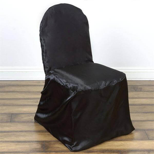 Satin Chair Covers for Banquet Chairs Black with Glossy Finish - Reusable Slipcovers - NestOCart