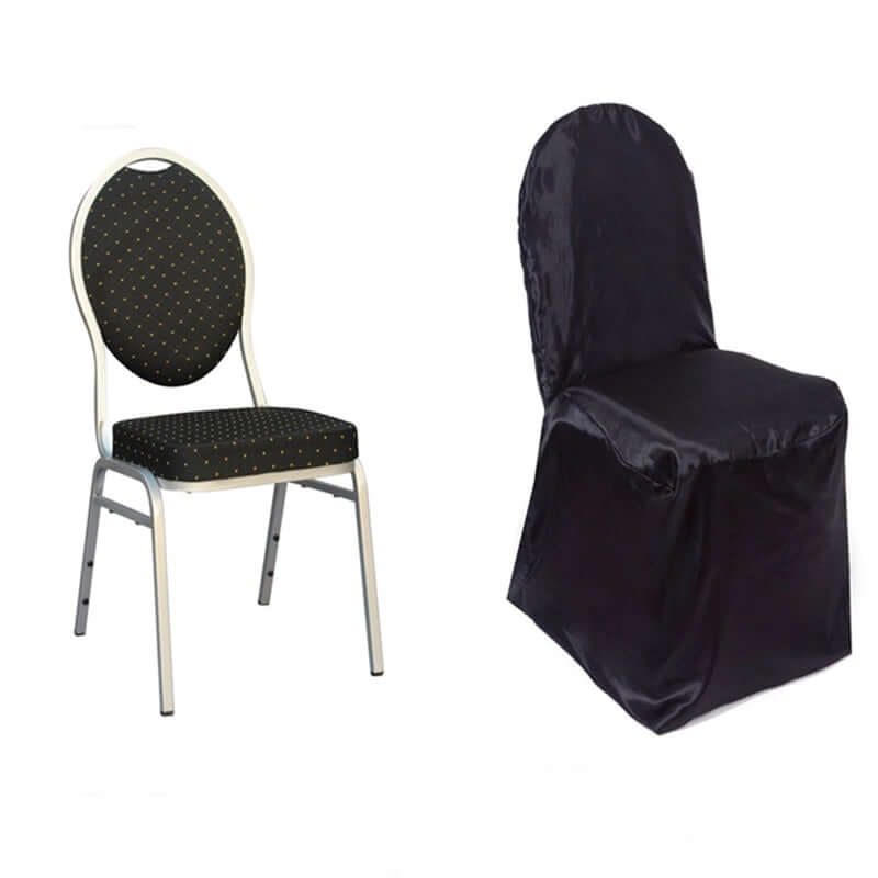 Satin Chair Covers for Banquet Chairs Black with Glossy Finish - Reusable Slipcovers - NestOCart