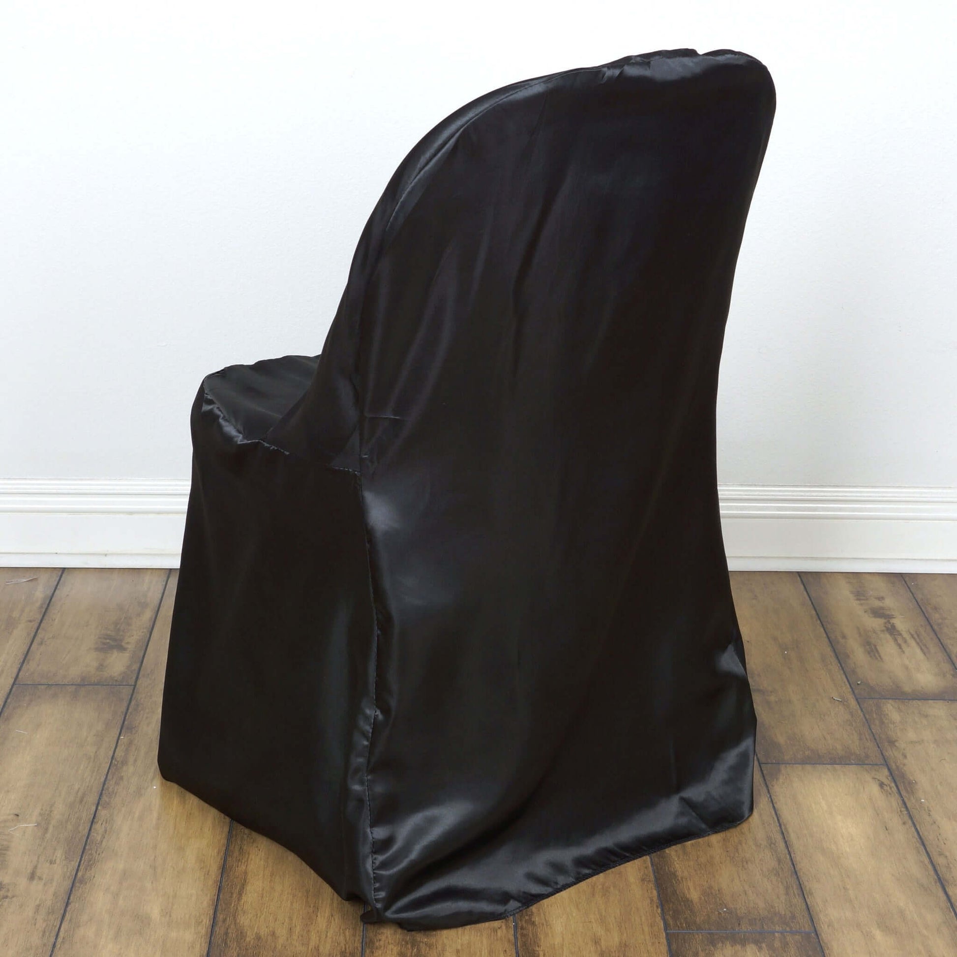 Satin Chair Covers for Folding Chairs Black with Glossy Sheen - Reusable Covers - NestOCart