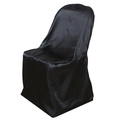 Satin Chair Covers for Folding Chairs Black with Glossy Sheen - Reusable Covers - NestOCart