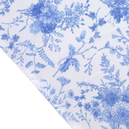 Satin Chair Slipcover French Toile Floral Print for Chiavari Chairs White/Blue - Stylish Wedding Chair Back Cover - Bell Racket Store