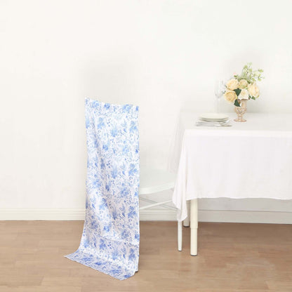 Satin Chair Slipcover French Toile Floral Print for Chiavari Chairs White/Blue - Stylish Wedding Chair Back Cover - Bell Racket Store