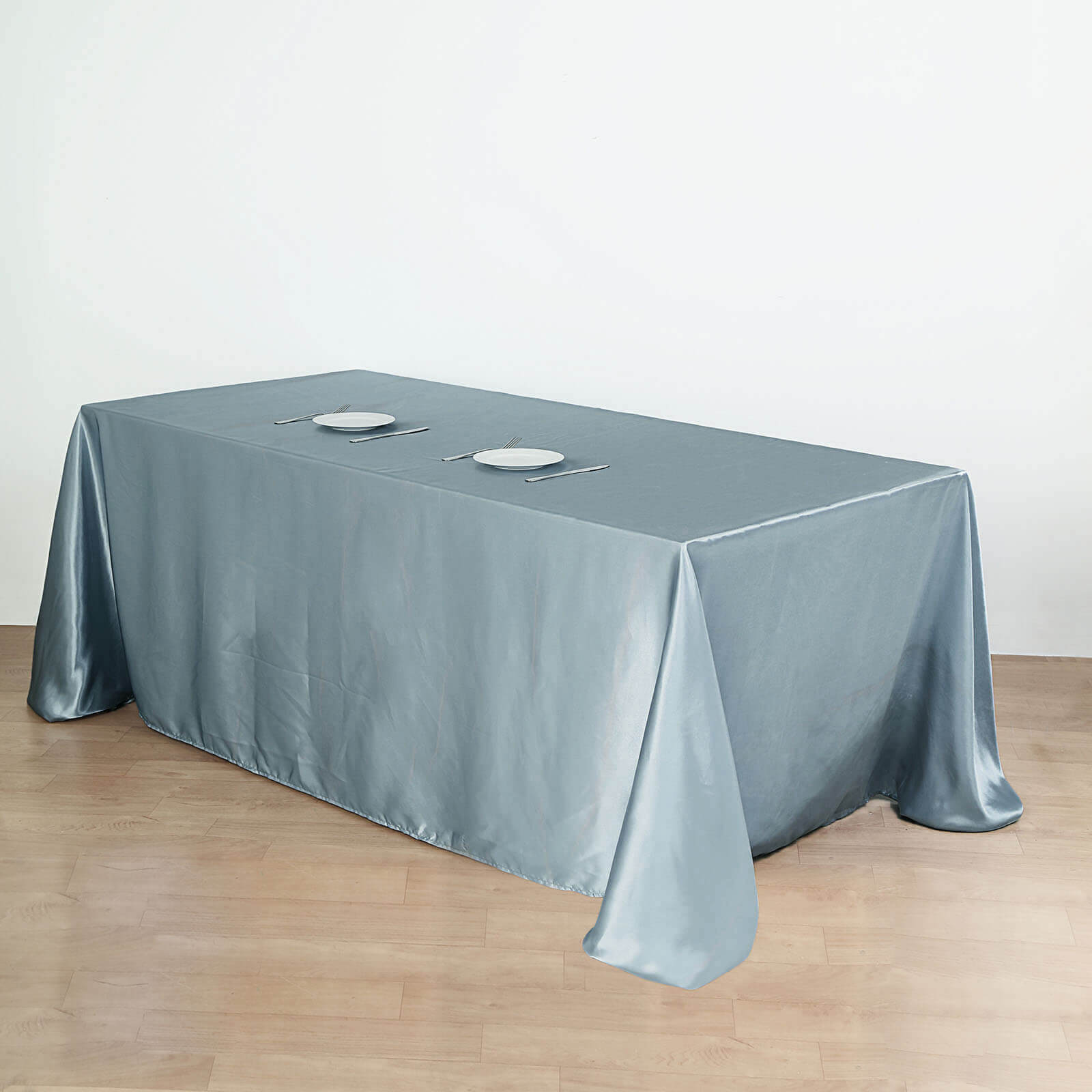 Satin Rectangular 90"x132" Tablecloth Dusty Blue - Seamless Table Cover