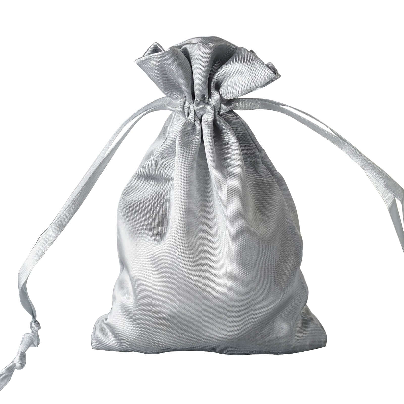 12 Pack 4"x6" Silver Satin Drawstring Wedding Party Favor Gift Bags