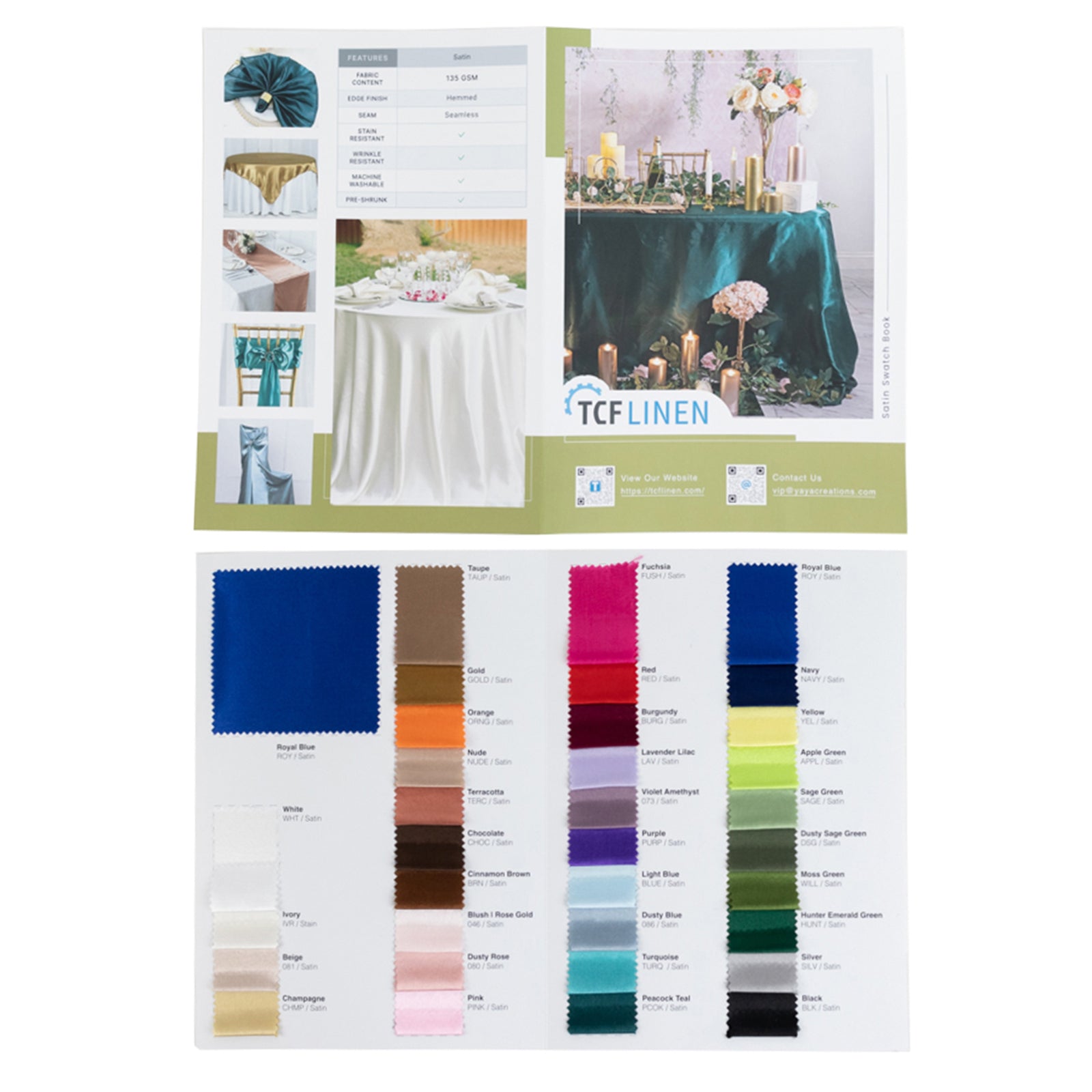 Satin Fabric Sample Book - 34 Colors, High - Quality Swatches for Upholstery, Sewing and Craft Projects - Bell Racket Store