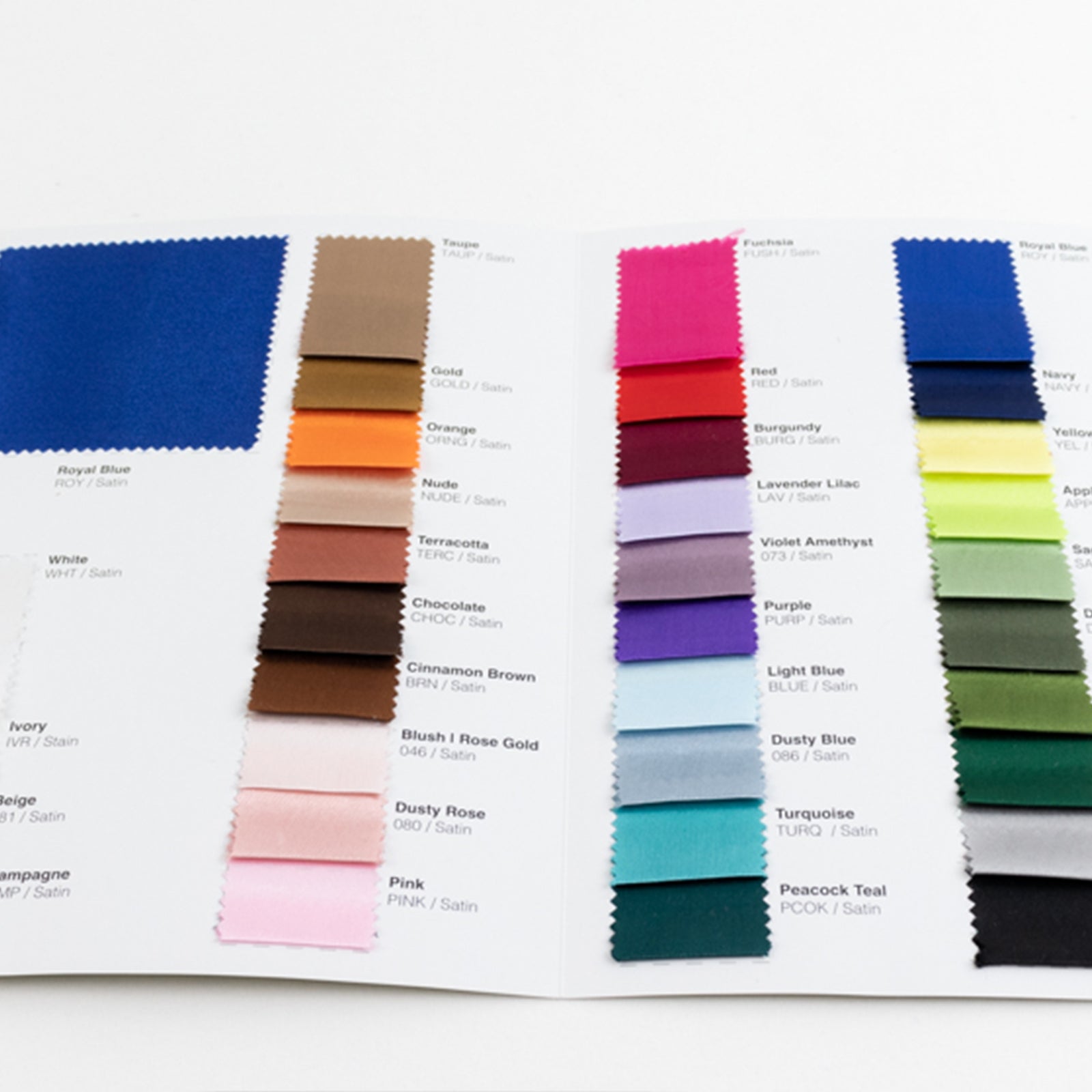 Satin Fabric Sample Book - 34 Colors, High - Quality Swatches for Upholstery, Sewing and Craft Projects - Bell Racket Store