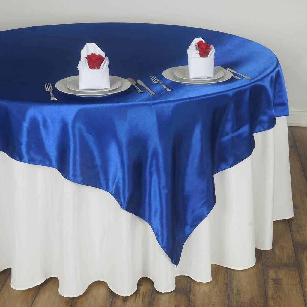 Satin 60"x60" Table Overlay Square Tablecloth Royal Blue - Smooth Silky Touch Table Cover