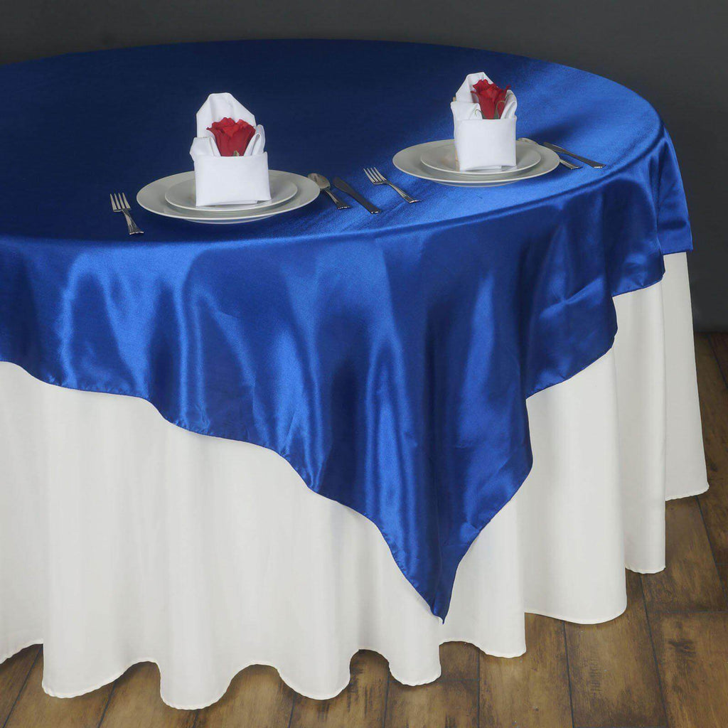 Satin 90"x90" Table Overlay Square Tablecloth Royal Blue - Smooth Finish Table Topper