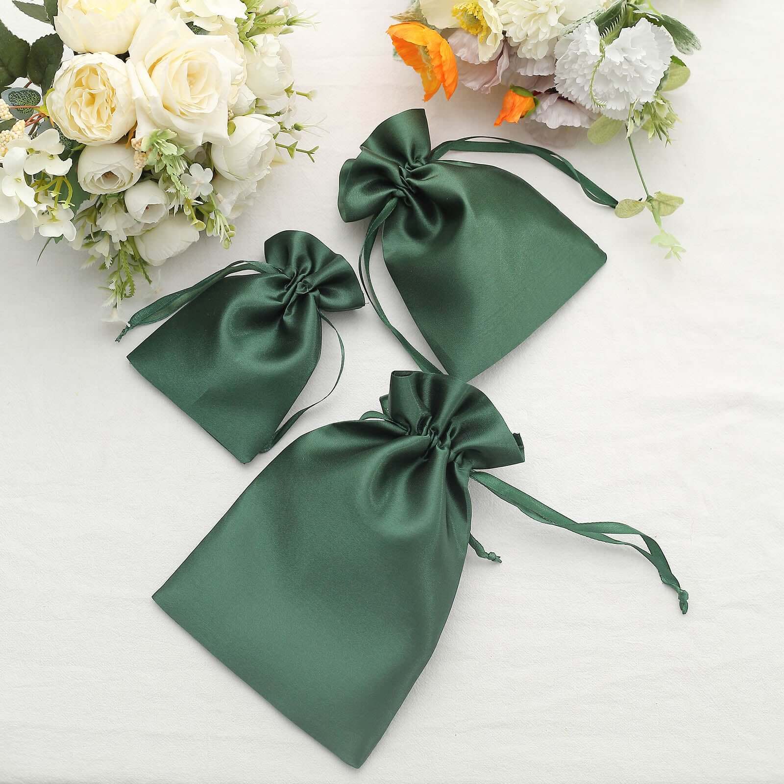 12 Pack 4"x6" Hunter Emerald Green Satin Wedding Party Favor Bags, Drawstring Pouch Gift Bags