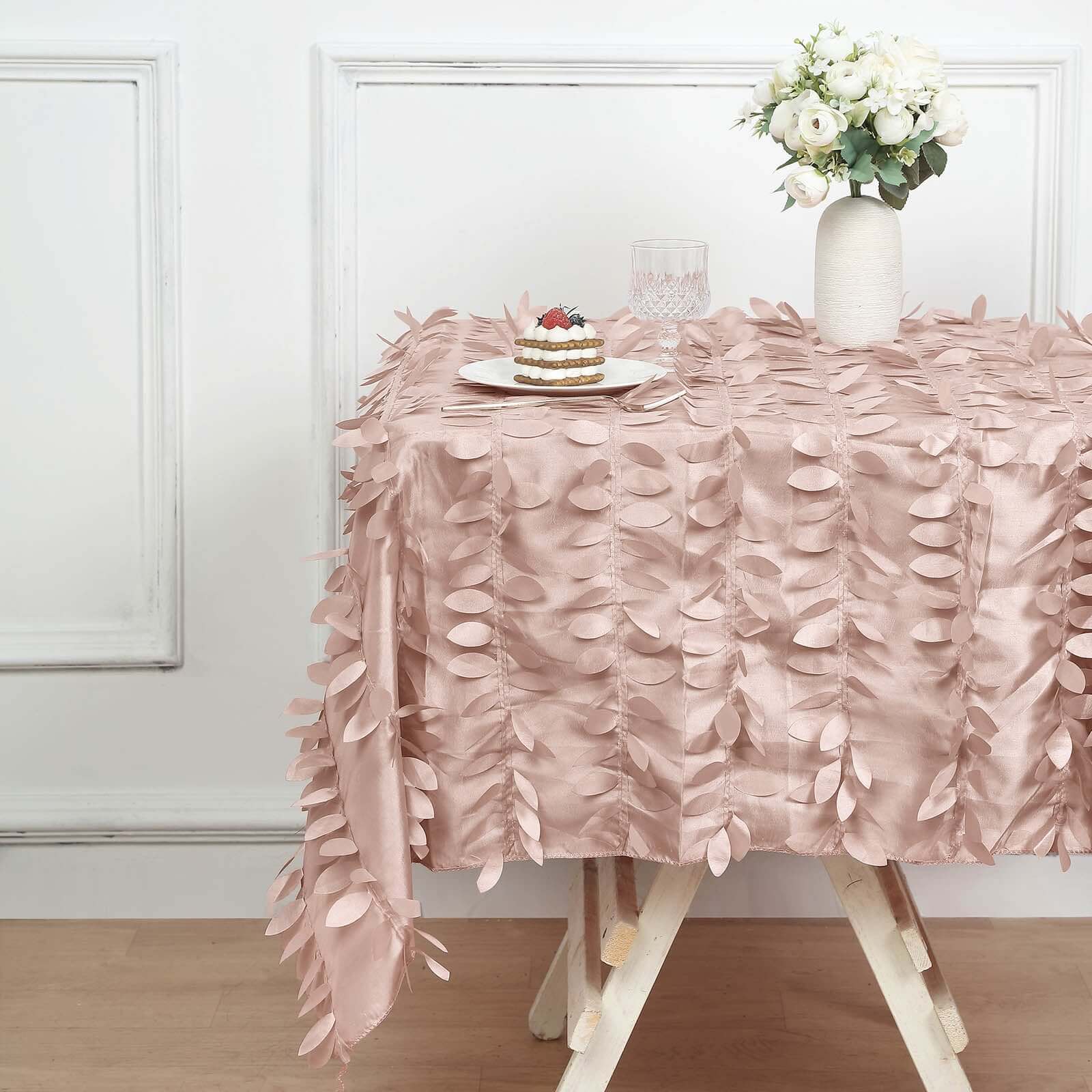 Taffeta 54"x54" Square Tablecloth Dusty Rose 3D Leaf Petal Table Cover