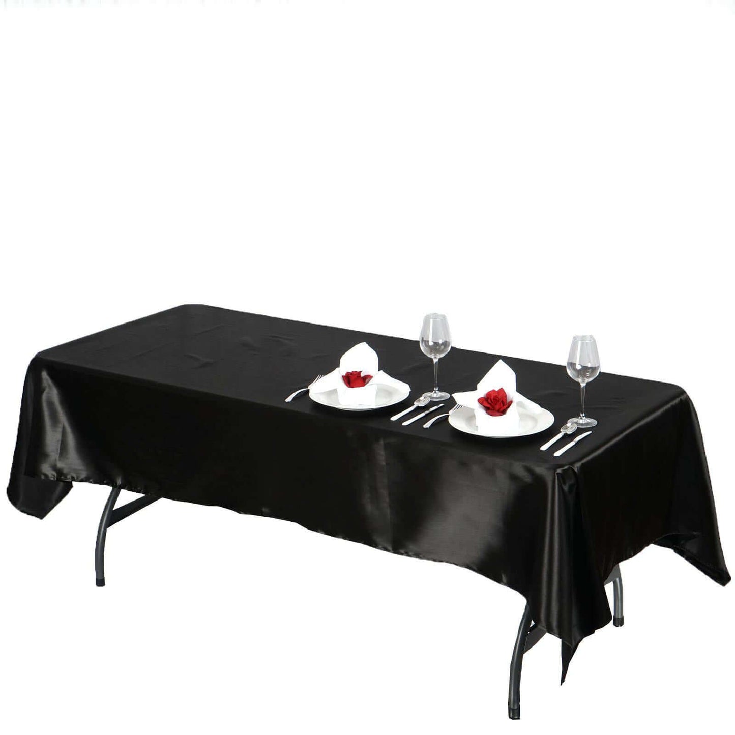 Satin Rectangular 60"x102" Tablecloth Black - Smooth and Lustrous Table Cover - NestOCart