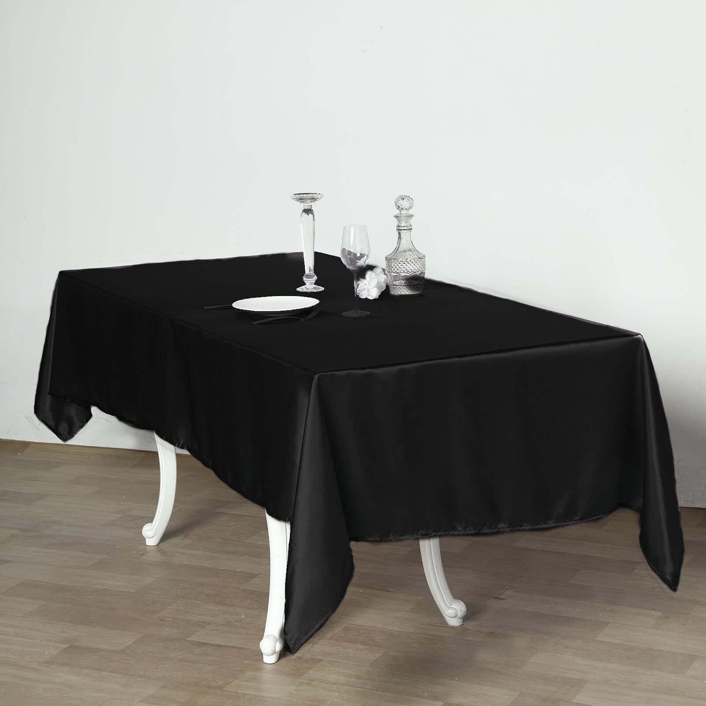 Satin Rectangular 60"x102" Tablecloth Black - Smooth and Lustrous Table Cover - NestOCart