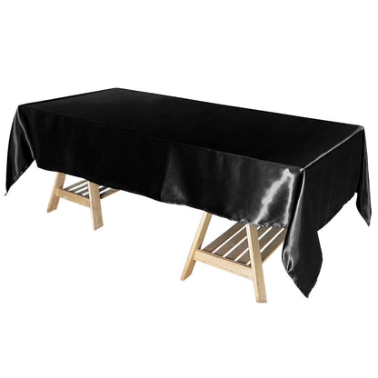 Satin Rectangular 60"x102" Tablecloth Black - Smooth and Lustrous Table Cover - NestOCart