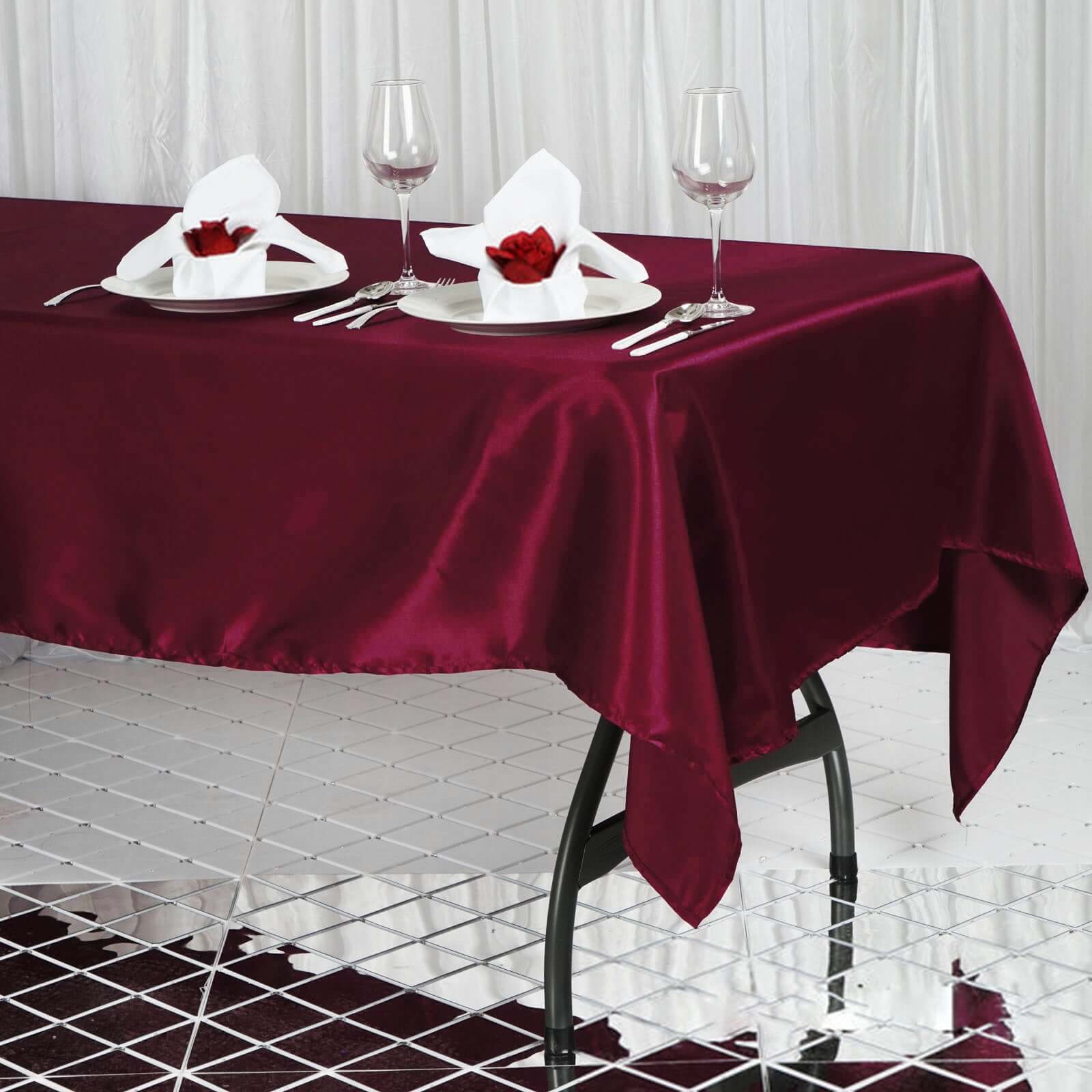Satin Rectangular 60"x102" Tablecloth Burgundy - Smooth and Lustrous Table Cover - NestOCart