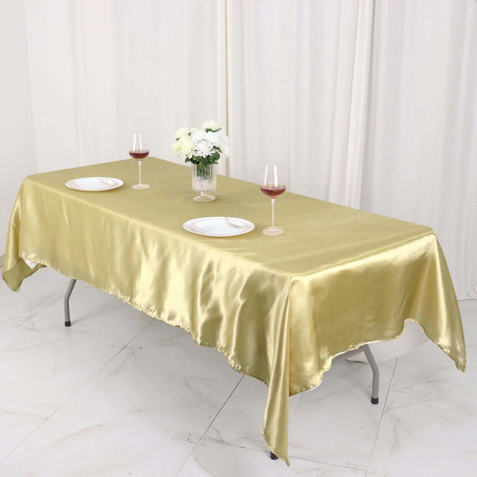 Satin Rectangular 60"x102" Tablecloth Champagne - Smooth and Lustrous Table Cover - Bell Racket Store