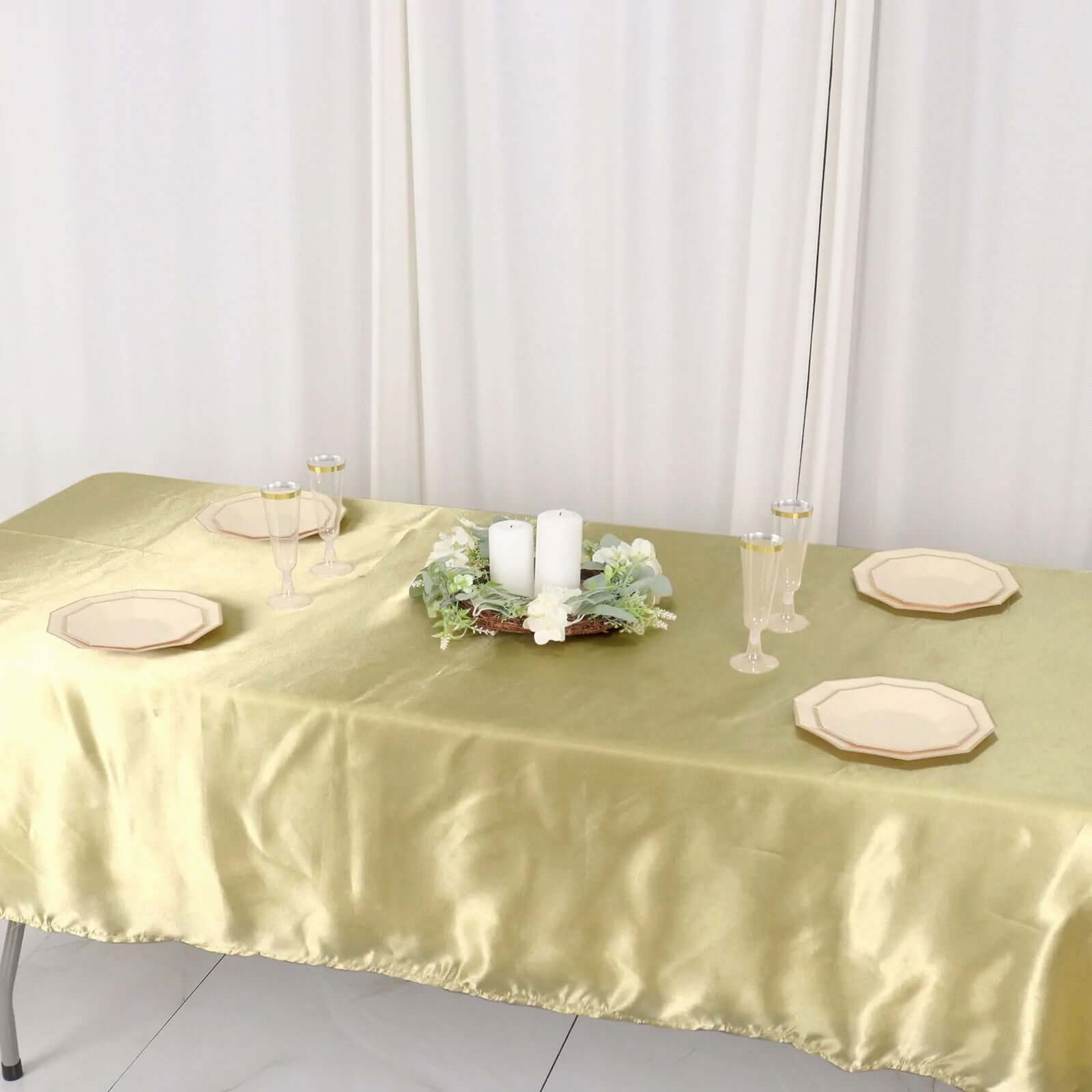 Satin Rectangular 60"x102" Tablecloth Champagne - Smooth and Lustrous Table Cover - Bell Racket Store