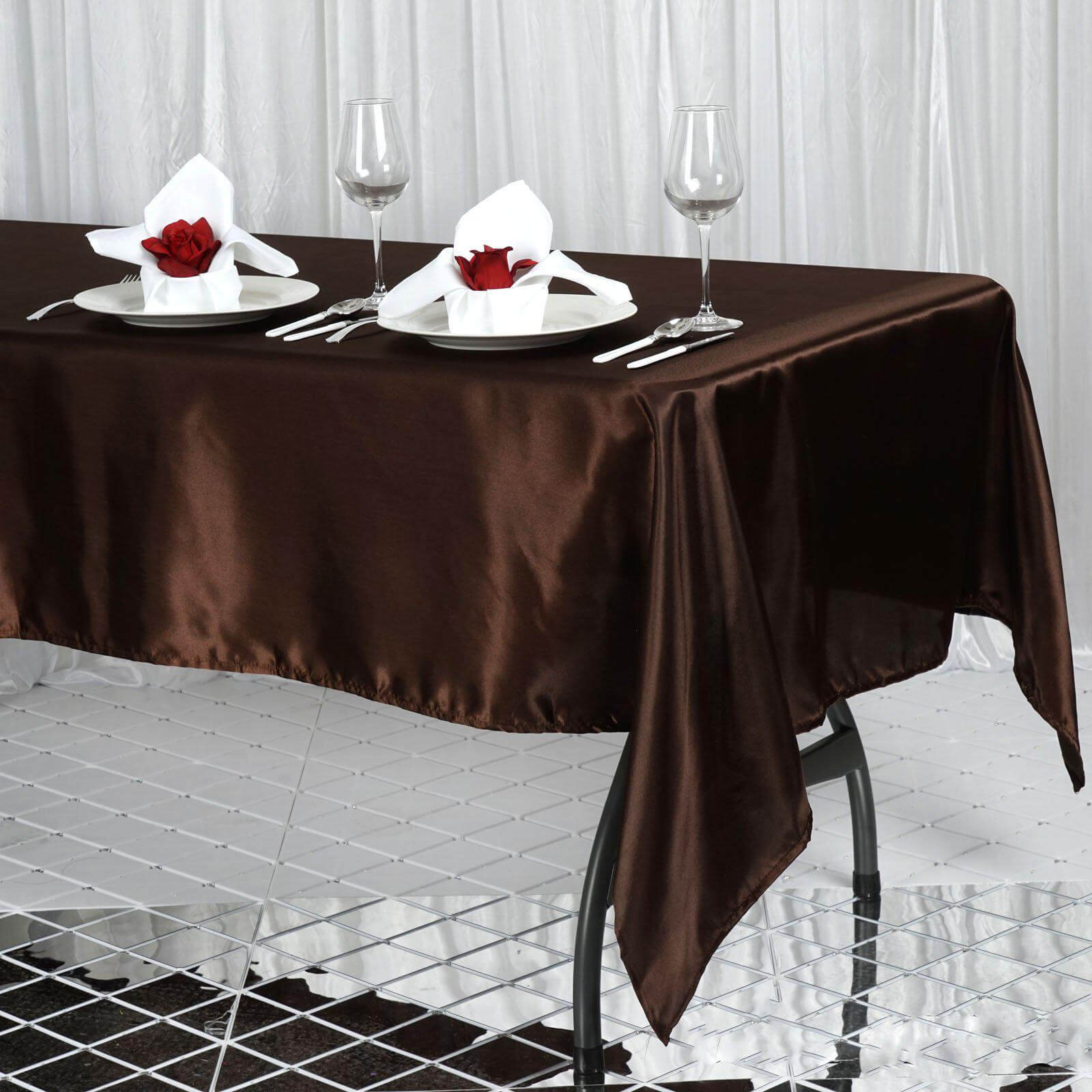 Satin Rectangular 60"x102" Tablecloth Chocolate - Smooth and Lustrous Table Cover - NestOCart