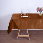 Satin Rectangular 60"x102" Tablecloth Cinnamon Brown - Smooth and Lustrous Table Cover - Bell Racket Store
