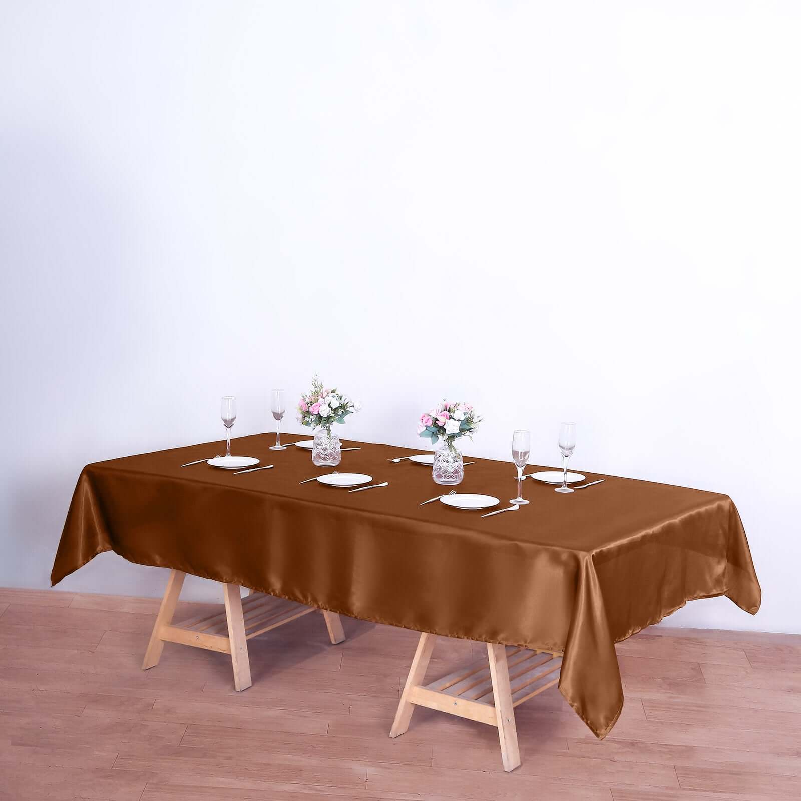 Satin Rectangular 60"x102" Tablecloth Cinnamon Brown - Smooth and Lustrous Table Cover - Bell Racket Store