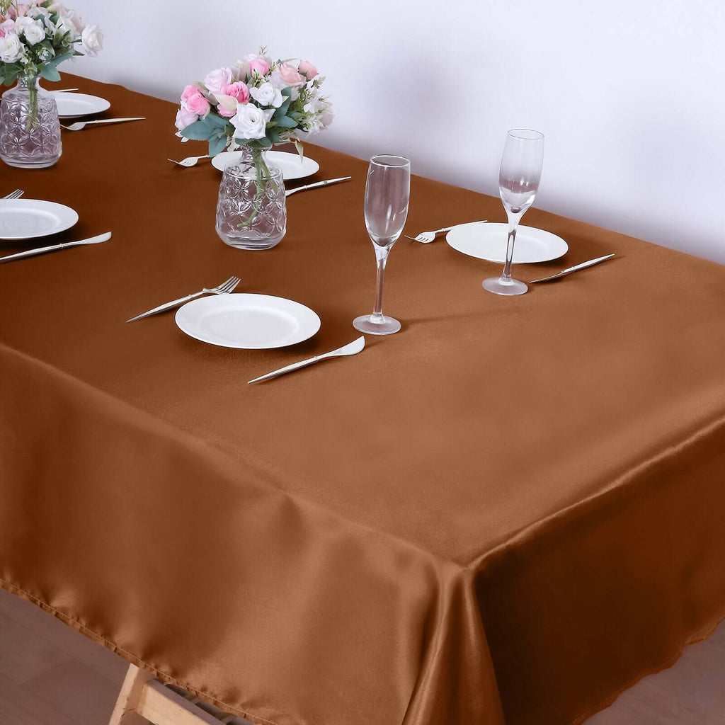 Satin Rectangular 60"x102" Tablecloth Cinnamon Brown - Smooth and Lustrous Table Cover - Bell Racket Store