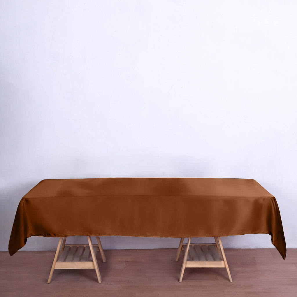 Satin Rectangular 60"x102" Tablecloth Cinnamon Brown - Smooth and Lustrous Table Cover - Bell Racket Store
