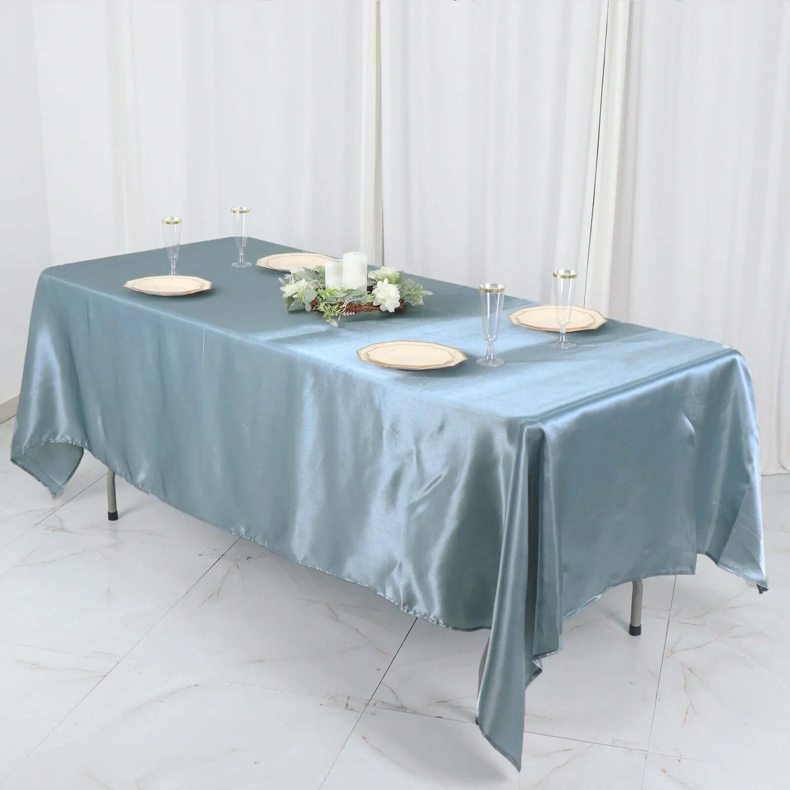 Satin Rectangular 60"x102" Tablecloth Dusty Blue - Smooth and Lustrous Table Cover - Bell Racket Store