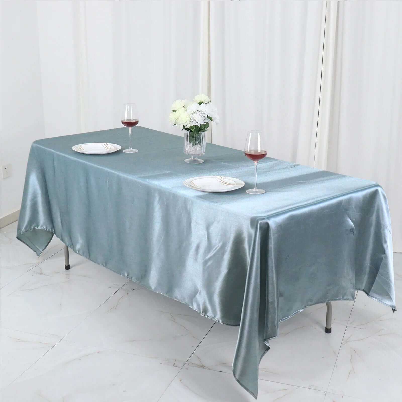 Satin Rectangular 60"x102" Tablecloth Dusty Blue - Smooth and Lustrous Table Cover - Bell Racket Store