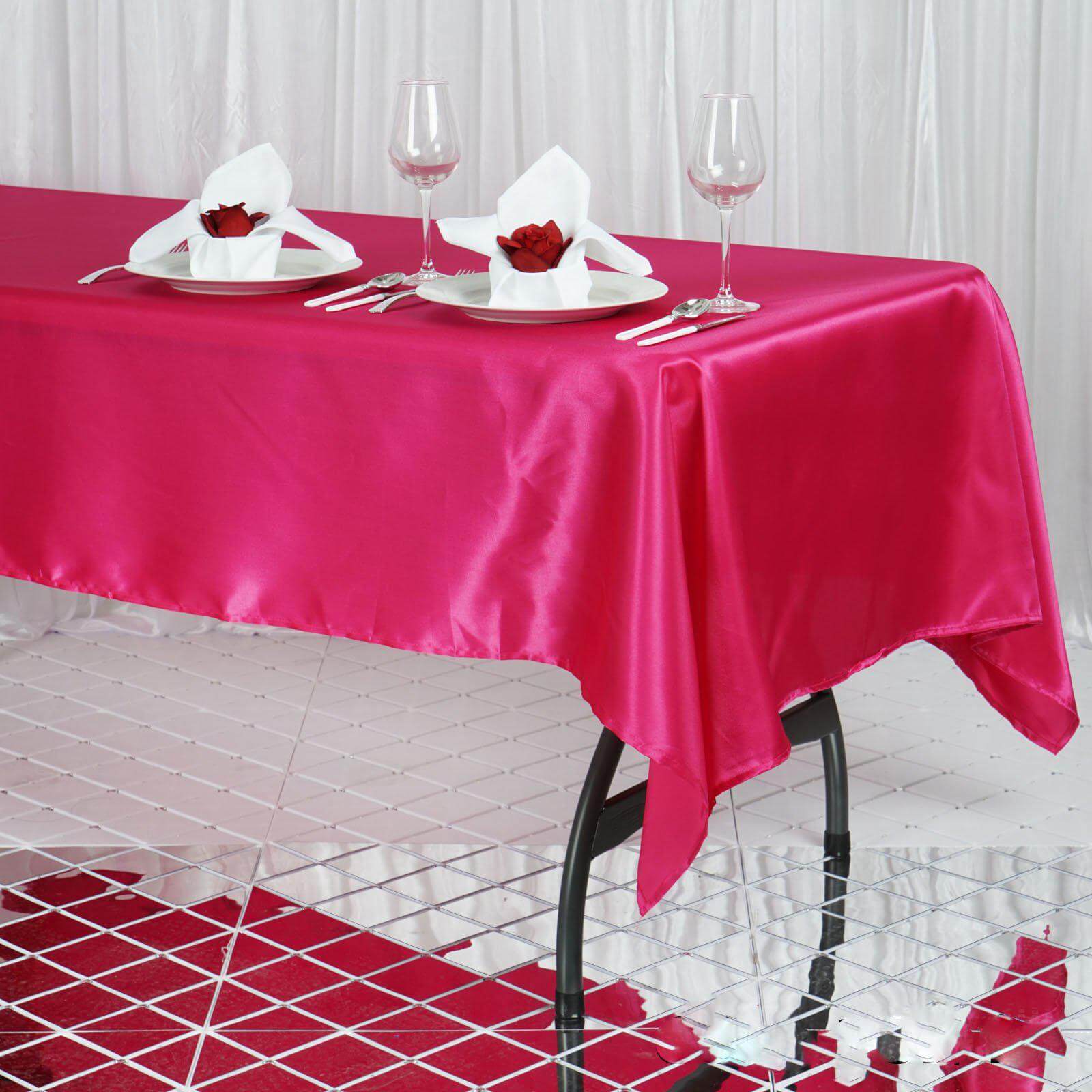 Satin Rectangular 60"x102" Tablecloth Fuchsia - Smooth and Lustrous Table Cover - NestOCart