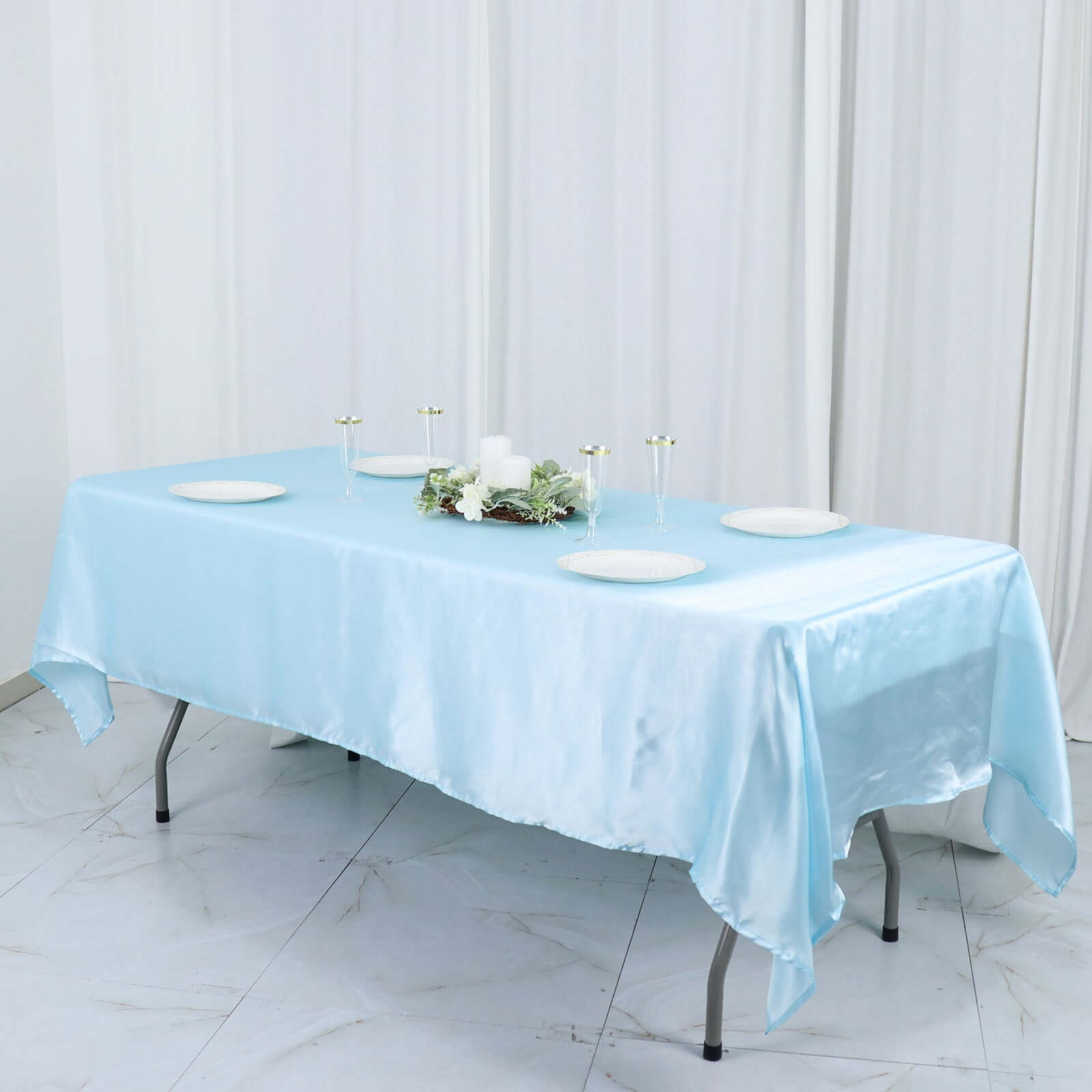 Satin Rectangular 60"x102" Tablecloth Light Blue - Smooth and Lustrous Table Cover - Bell Racket Store