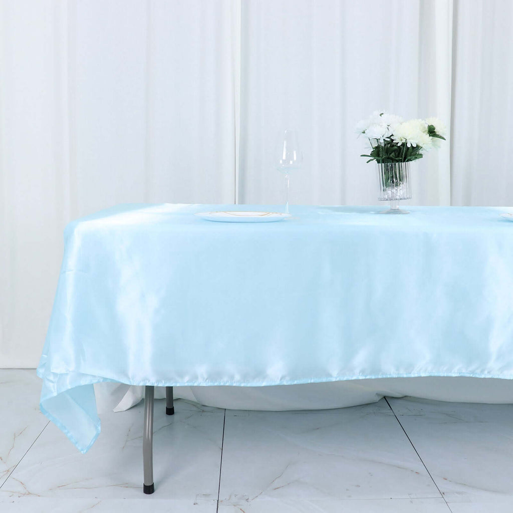 Satin Rectangular 60"x102" Tablecloth Light Blue - Smooth and Lustrous Table Cover - Bell Racket Store