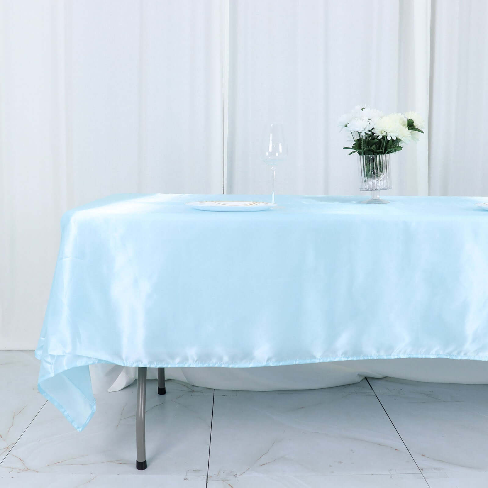 Satin Rectangular 60"x102" Tablecloth Light Blue - Smooth and Lustrous Table Cover - Bell Racket Store