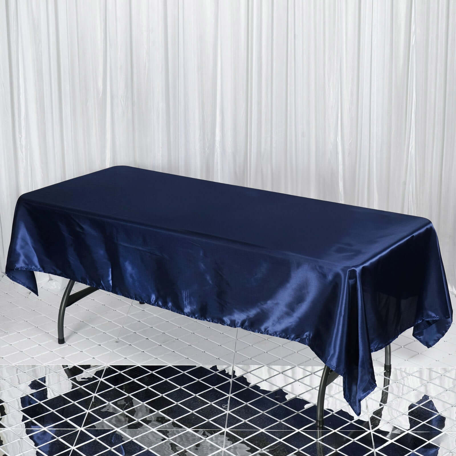 Satin Rectangular 60"x102" Tablecloth Navy Blue - Smooth and Lustrous Table Cover - NestOCart
