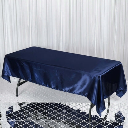 Satin Rectangular 60"x102" Tablecloth Navy Blue - Smooth and Lustrous Table Cover - NestOCart