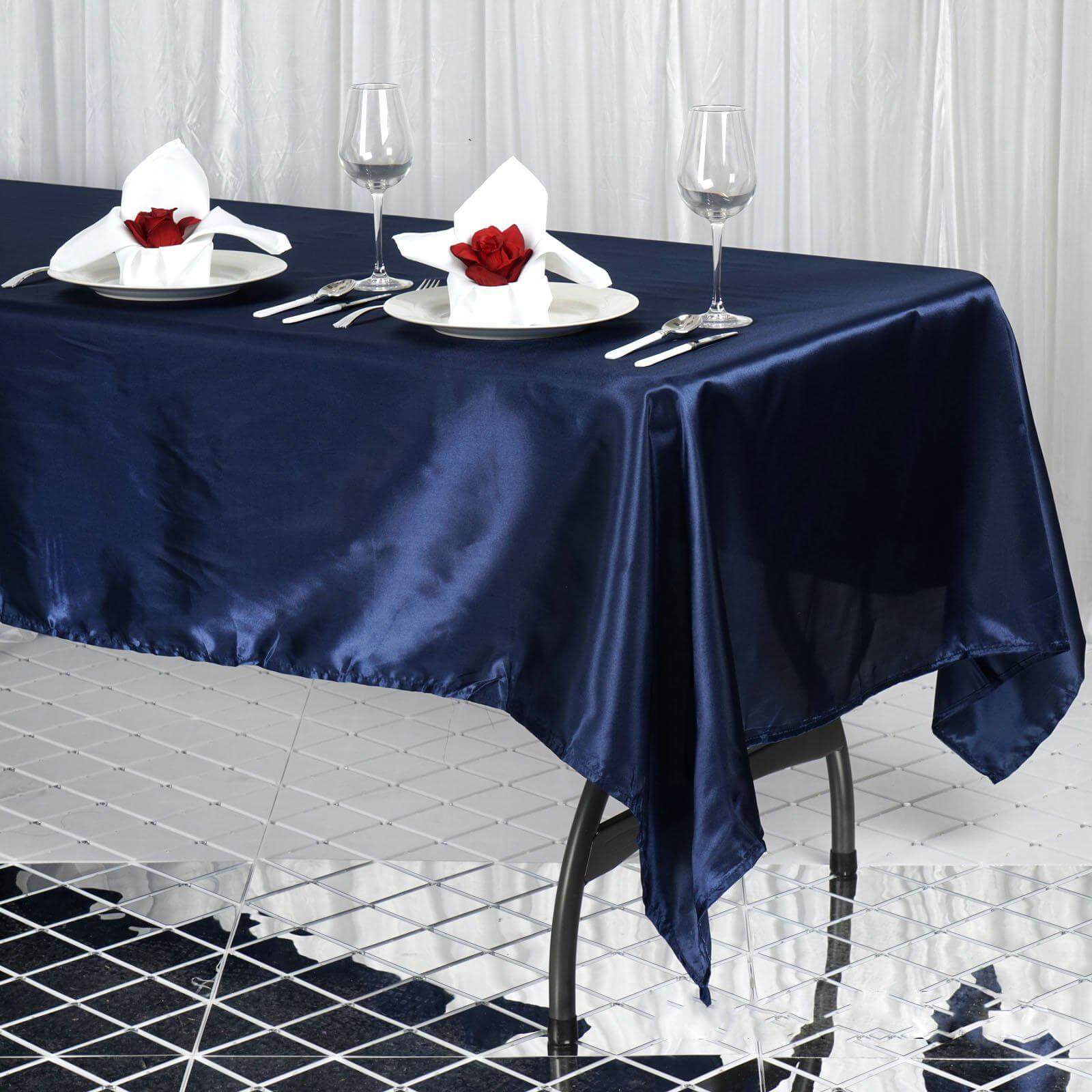 Satin Rectangular 60"x102" Tablecloth Navy Blue - Smooth and Lustrous Table Cover - NestOCart