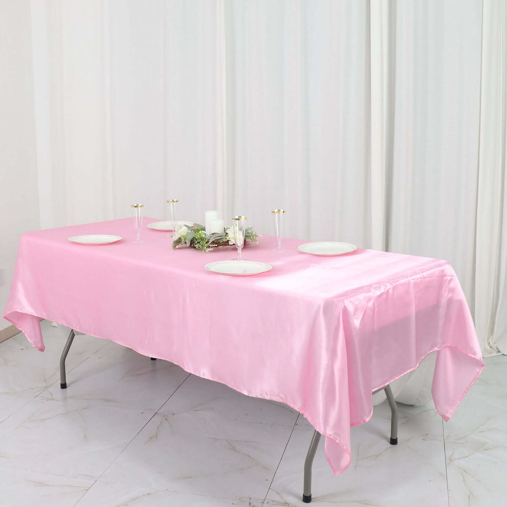 Satin Rectangular 60"x102" Tablecloth Pink - Smooth and Lustrous Table Cover - Bell Racket Store