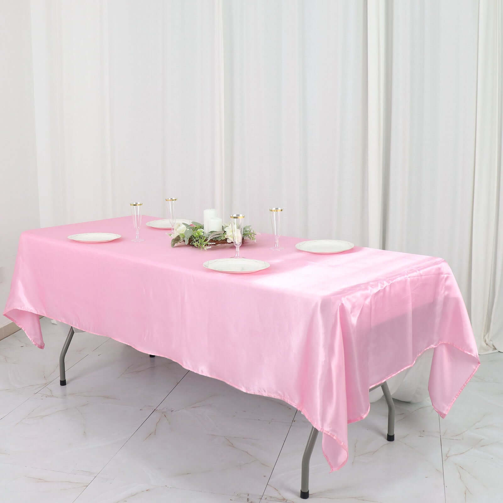 Satin Rectangular 60"x102" Tablecloth Pink - Smooth and Lustrous Table Cover - Bell Racket Store