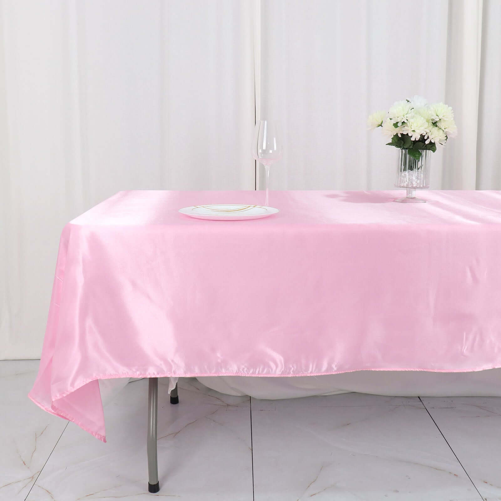 Satin Rectangular 60"x102" Tablecloth Pink - Smooth and Lustrous Table Cover - Bell Racket Store