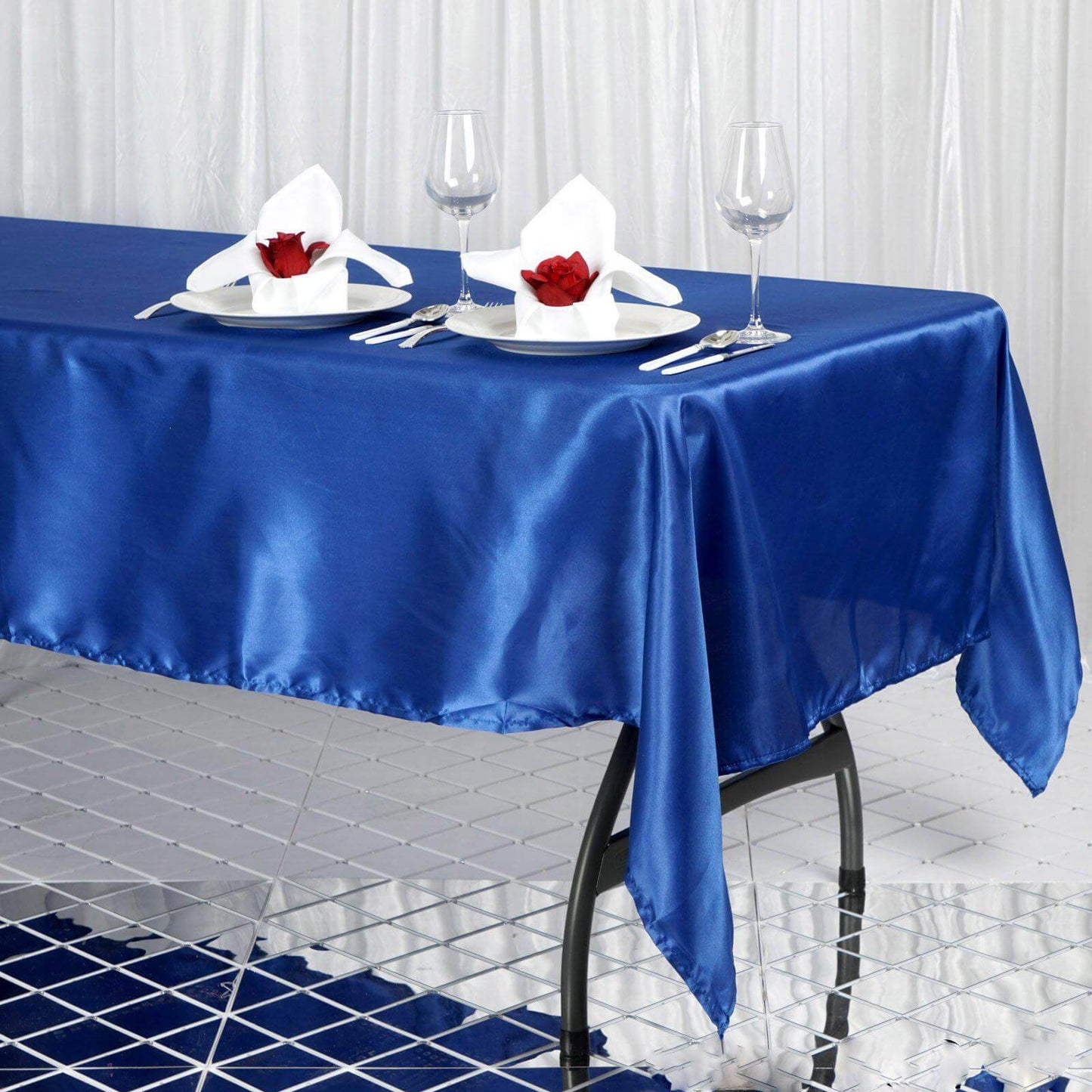 Satin Rectangular 60"x102" Tablecloth Royal Blue - Smooth and Lustrous Table Cover - NestOCart
