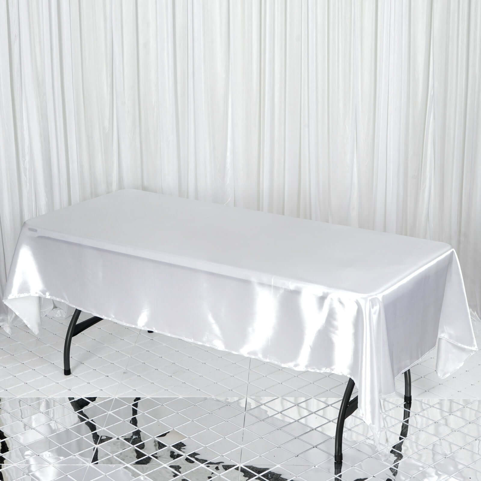 Satin Rectangular 60"x102" Tablecloth White - Smooth and Lustrous Finish for Weddings and Parties - NestOCart
