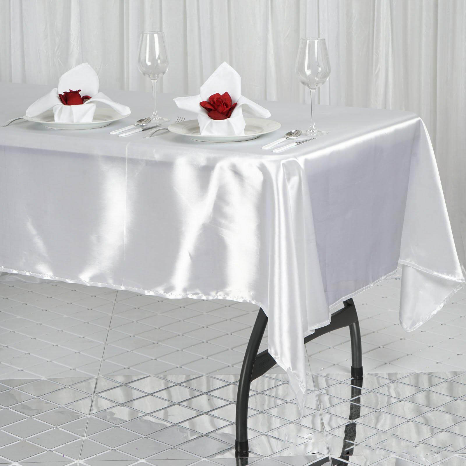 Satin Rectangular 60"x102" Tablecloth White - Smooth and Lustrous Finish for Weddings and Parties - NestOCart