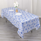 Satin Rectangular 60"x102" Tablecloth White/Blue French Toile Design - Stylish & Wrinkle - Resistant Table Cover - Bell Racket Store
