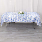 Satin Rectangular 60"x102" Tablecloth White/Blue French Toile Design - Stylish & Wrinkle - Resistant Table Cover - Bell Racket Store