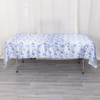Satin Rectangular 60"x102" Tablecloth White/Blue French Toile Design - Stylish & Wrinkle - Resistant Table Cover - Bell Racket Store