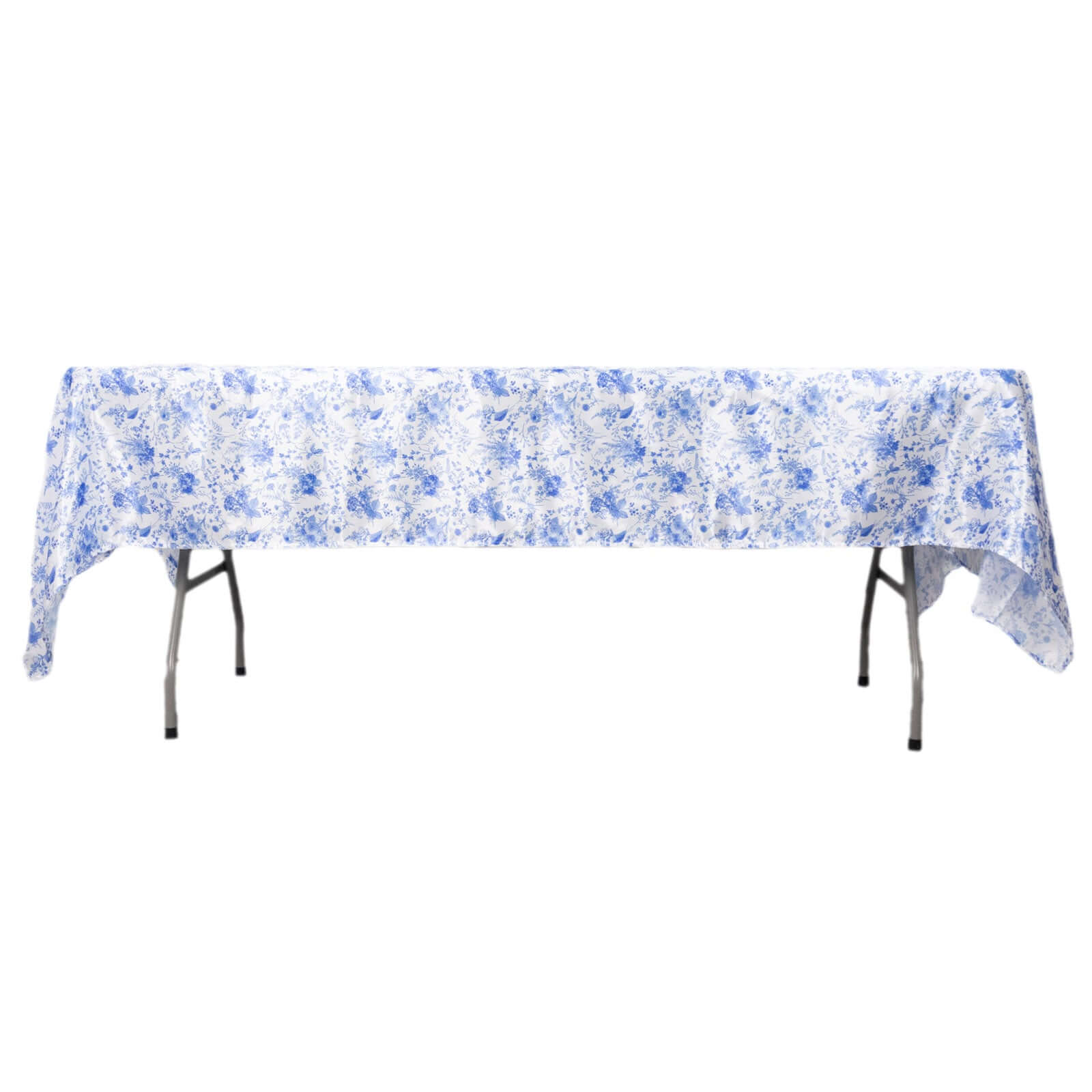 Satin Rectangular 60"x102" Tablecloth White/Blue French Toile Design - Stylish & Wrinkle - Resistant Table Cover - Bell Racket Store