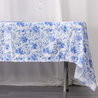Satin Rectangular 60"x102" Tablecloth White/Blue French Toile Design - Stylish & Wrinkle - Resistant Table Cover - Bell Racket Store